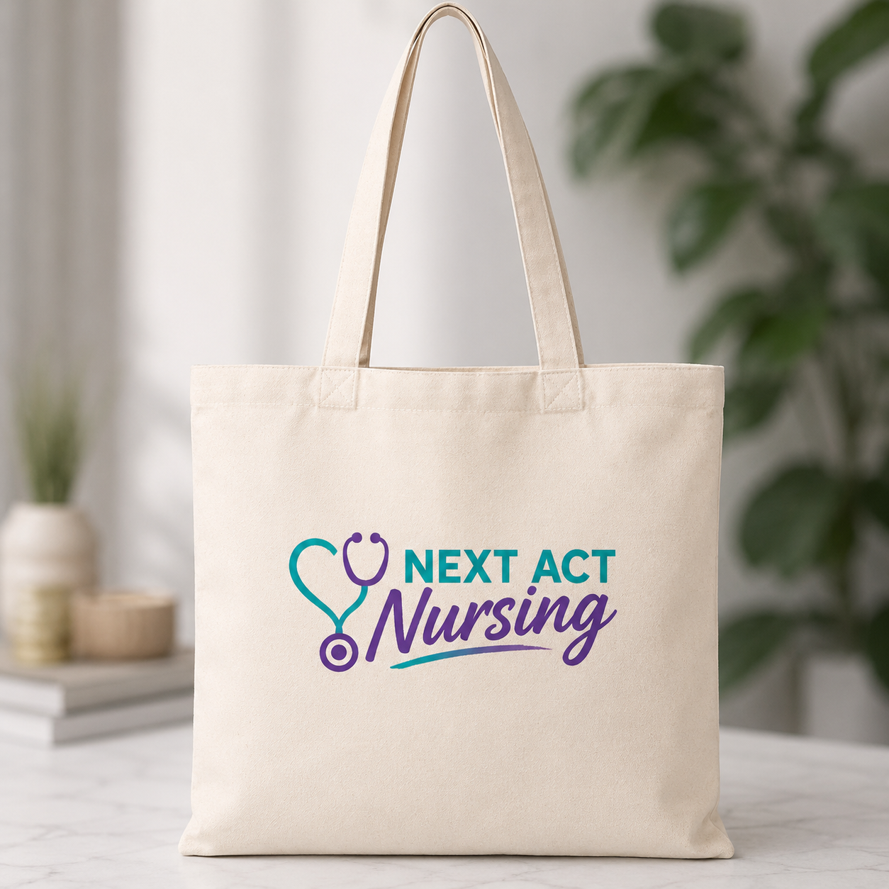Next Act Nursing Canvas Tote Bag (White)